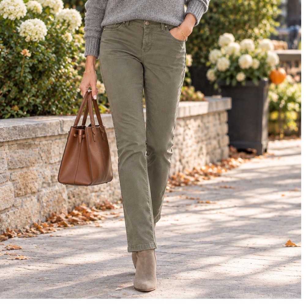 Democracy Absolution Ankle Pants Olive Green Women's 10 Slimming Stretch EUC